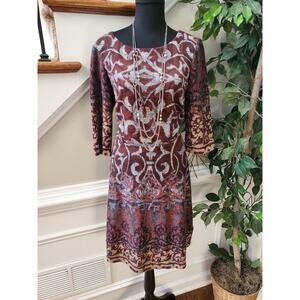 Chris Mclaughlin Women's Polyester Long Sleeve Round Neck Knee Length Dress 14